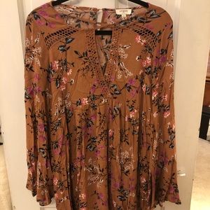 Rust long sleeve floral dress